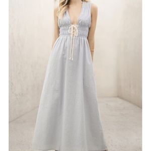 Moon River Stripe Lace-Up Maxi Dress